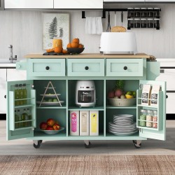Kitchen Island on 5 Wheels with Storage Cabinet and 3 Drawers