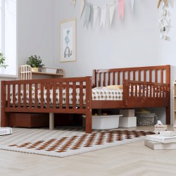 Full Size Wood Platform Bed with Guardrails on Both Sides and Two Storage Drawers
